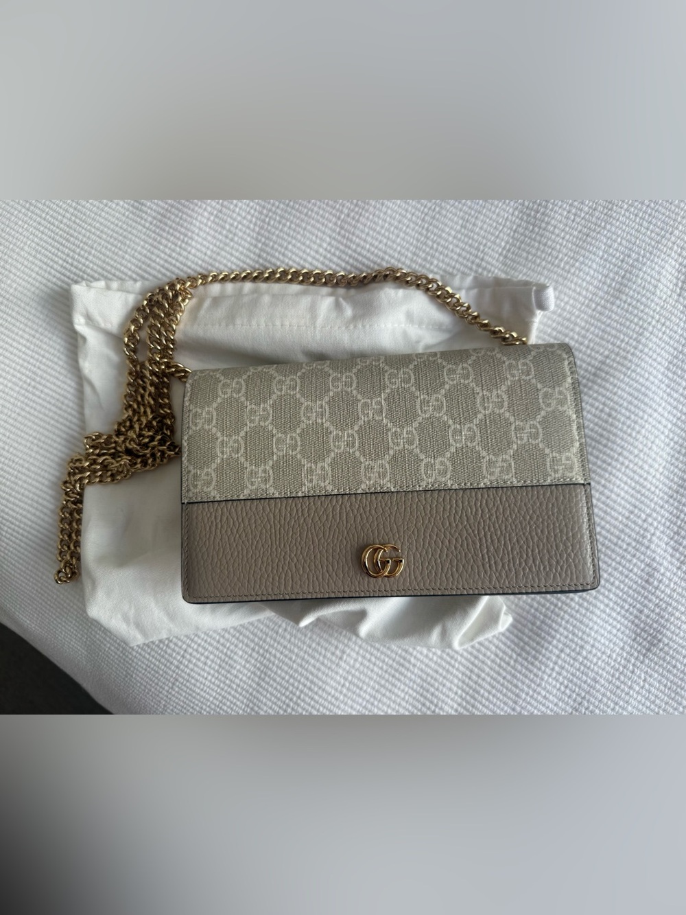 Gucci Beige/Taupe GG Wallet on Chain WOC Shoulder OR Crossbody Bag